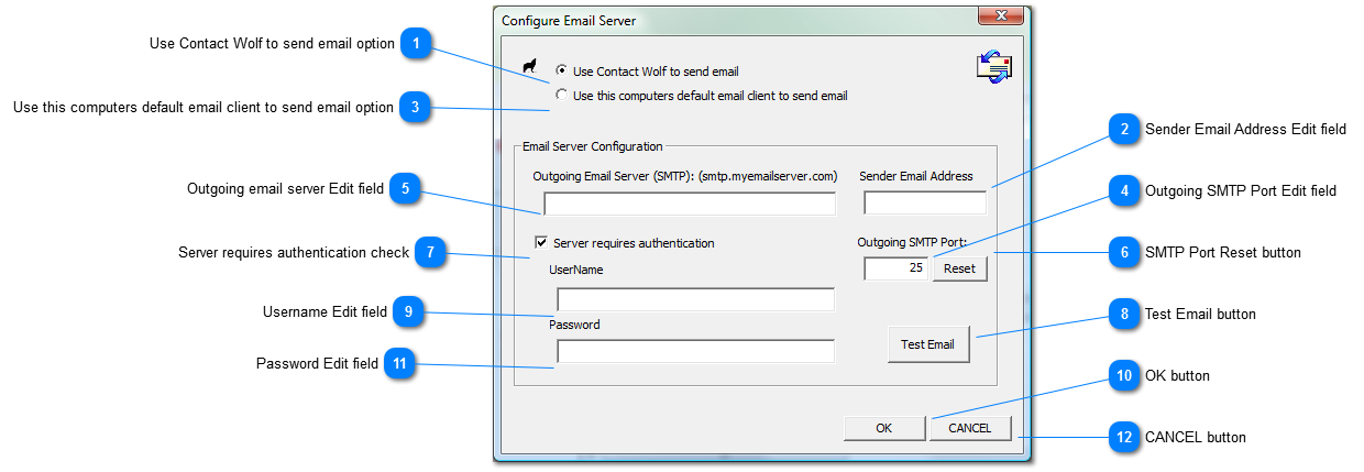 Configure Email Server window