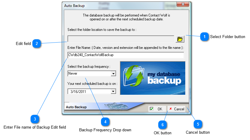 Auto Backup window