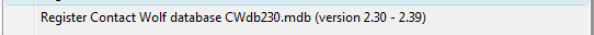 2. Register Contact Wolf database CWdb230.mdb (version 2.30 - 2.39)