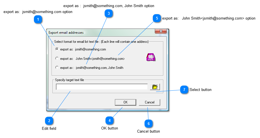 Export email addresses window